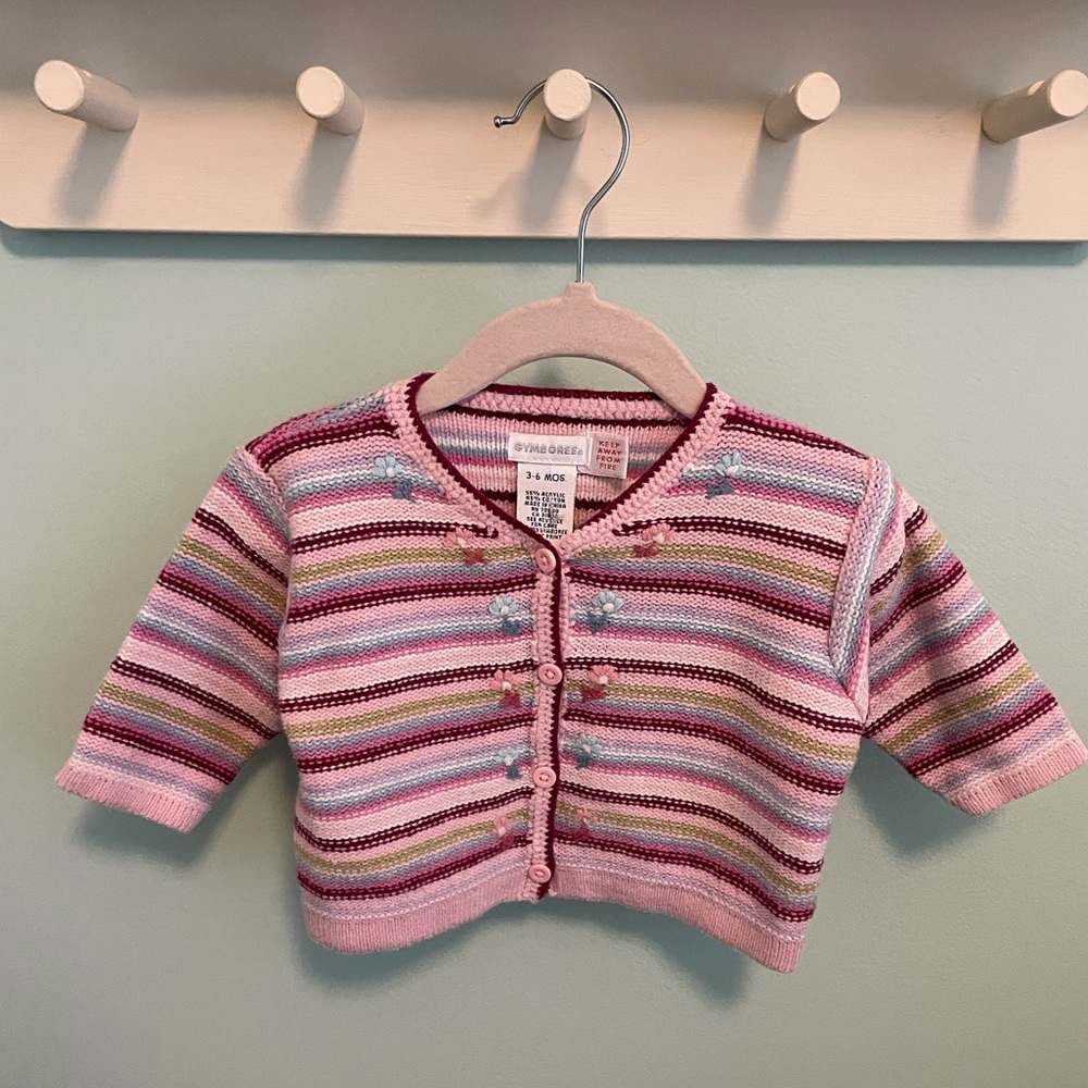 Gymboree Striped Knit Cardigan with Floral Embroidery